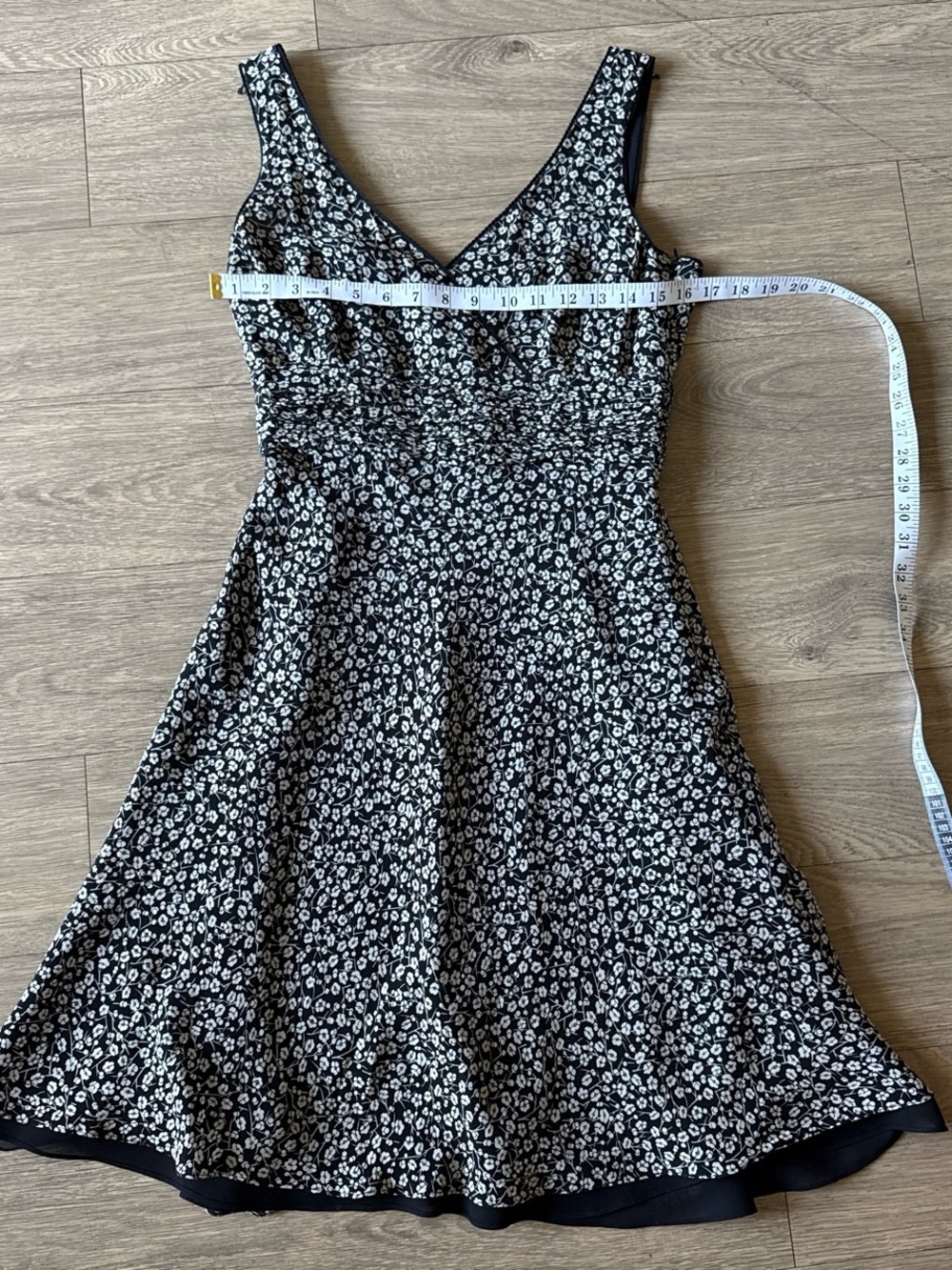 Ann Taylor 100% Silk Black Dress with White Floral Print
